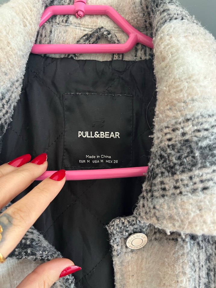 Düğmeli Ekose Gri Yün Kadın kaban - Görsel 3