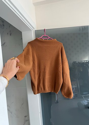 Kahverengi Kadın Örgü Yün Kazak - Görsel 4