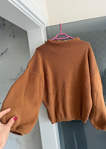 Kahverengi Kadın Örgü Yün Kazak - Görsel 3