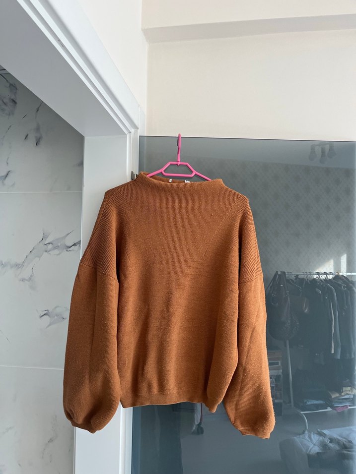 Kahverengi Kadın Örgü Yün Kazak - Görsel 5