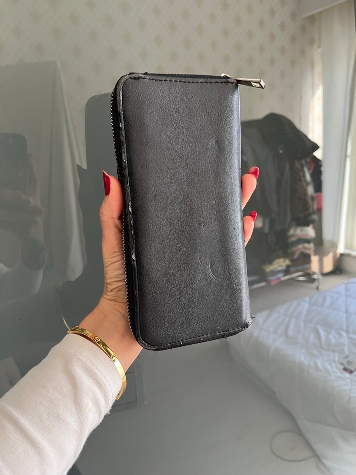 Siyah Deri Fermuarlı Kadın Cüzdanı - Görsel 2
