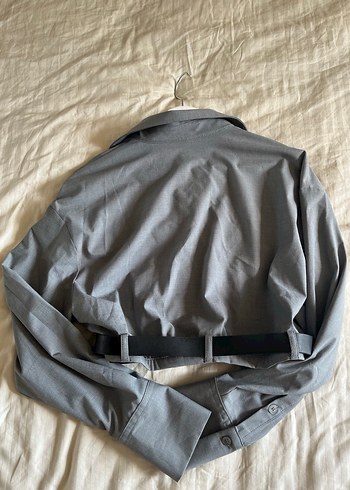 Gri Kemerli Kadın Gömlek - Görsel 4