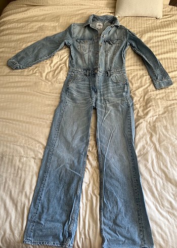 Düğmeli Uzun Kollu Denim Tulum