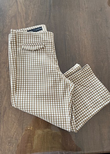 xs Beden camel Renk Düğmeli Ekose Desenli Bej Mini Kumaş Pantolon