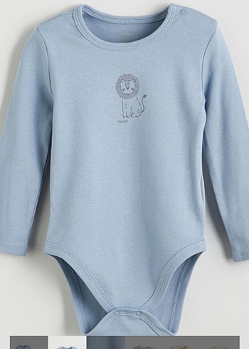 Uzun Kollu Mavi ve Bej 2 li Bebek Body - Görsel 2