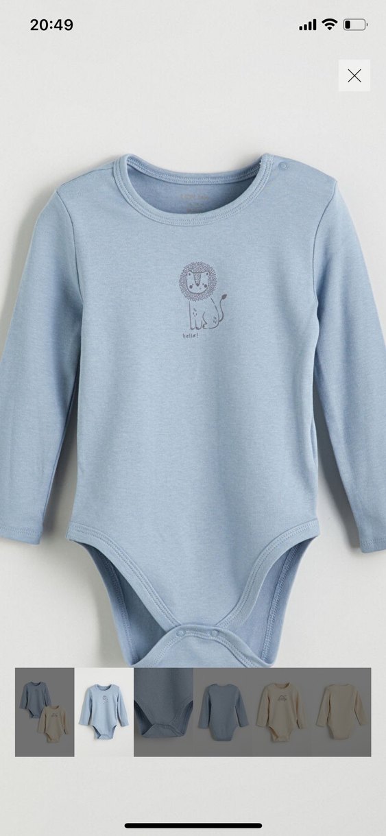 Uzun Kollu Mavi ve Bej 2 li Bebek Body - Görsel 2