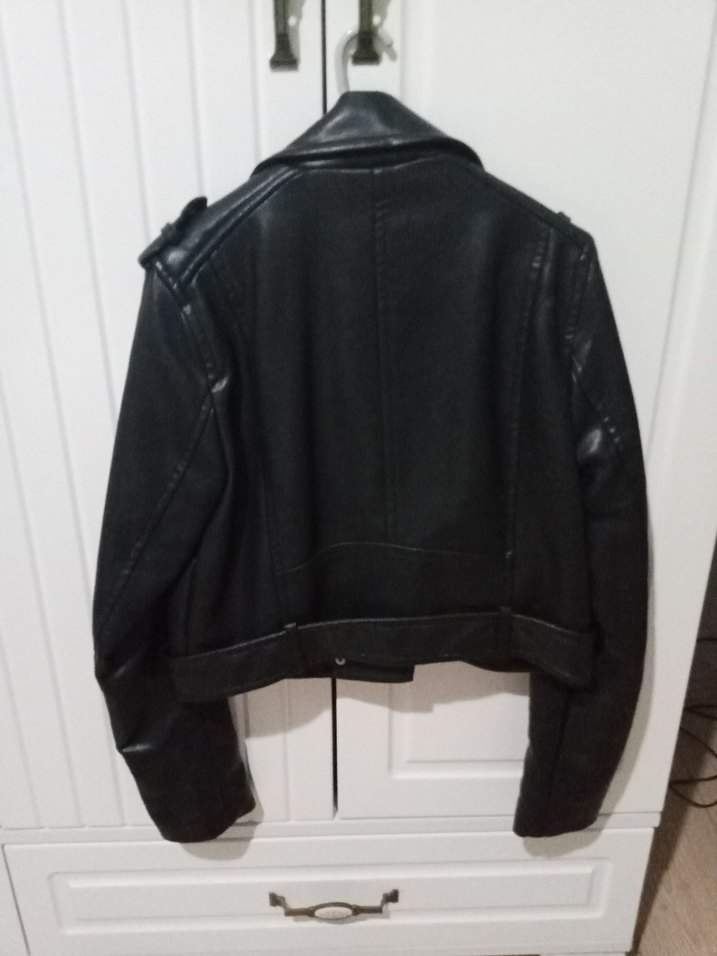 Kadın Siyah Deri Biker Ceket - Görsel 4