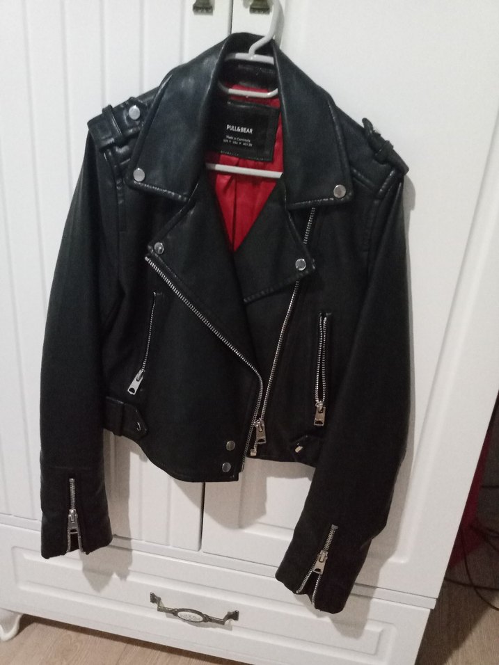 Kadın Siyah Deri Biker Ceket - Görsel 2