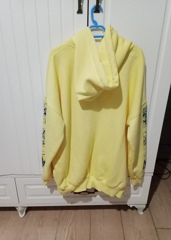 xs Beden Sarı Kapüşonlu Baskılı Kadın Sweatshirt