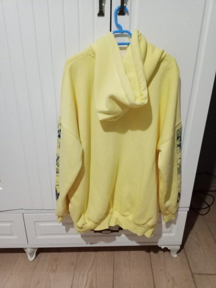 Sarı Kapüşonlu Baskılı Kadın Sweatshirt - Görsel 3