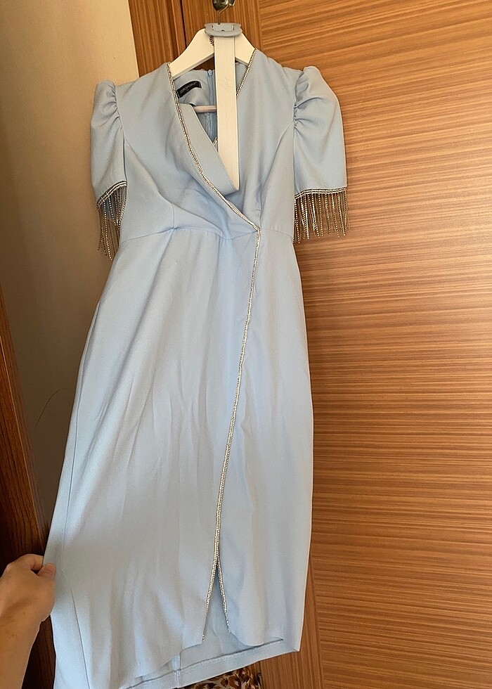 bebek mavisi kısa abiye - Görsel 2