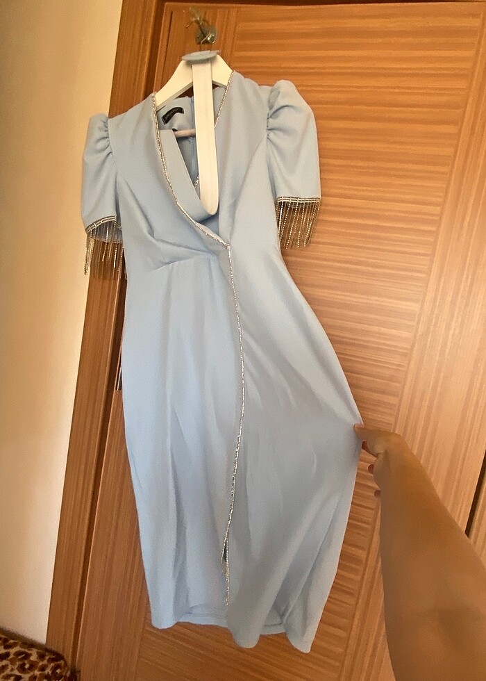 bebek mavisi kısa abiye - Görsel 3