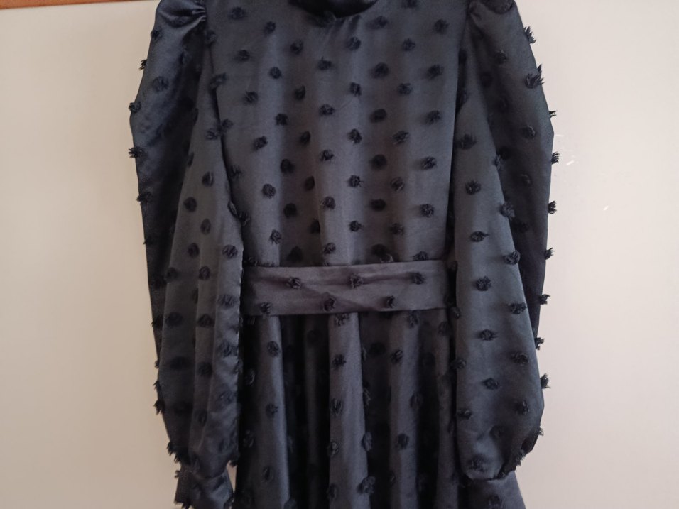 Uzun Kollu Puantiyeli Gri Elbise - Görsel 4