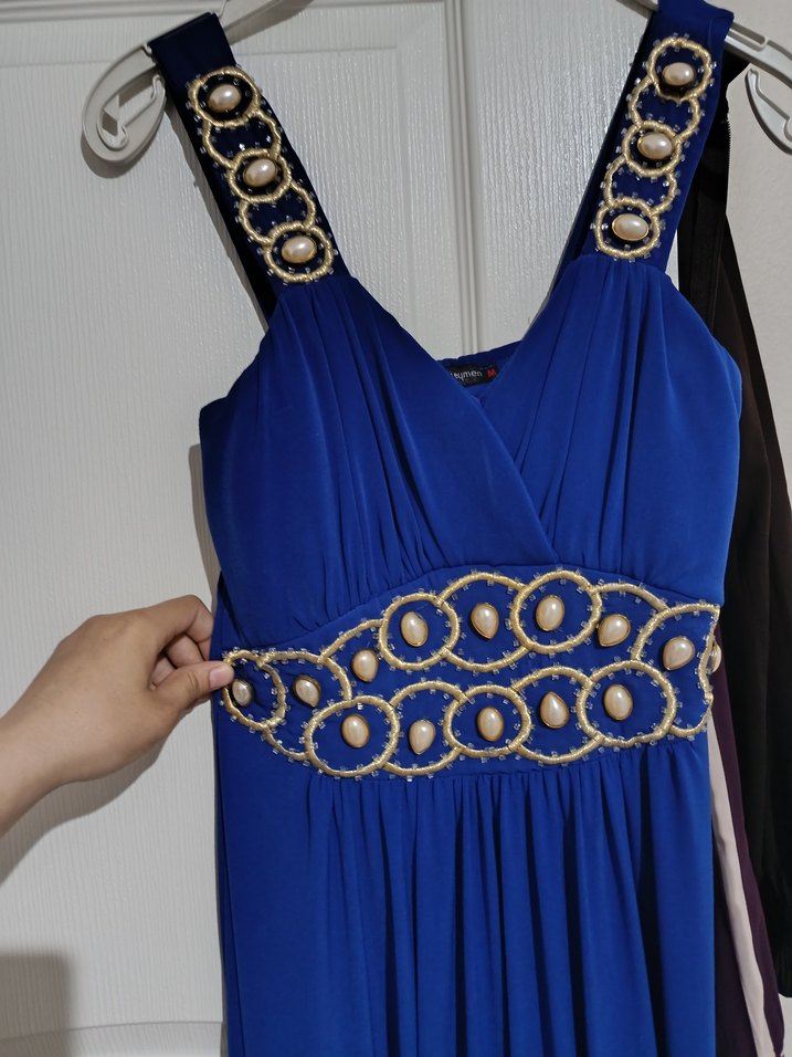 Drapeli Lacivert Uzun Abiye Elbise - Görsel 2