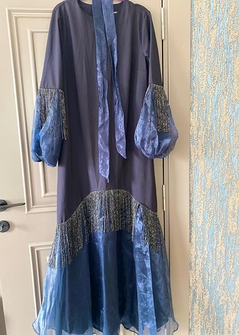 Bohem Tarzı Mavi Uzun Kadın Elbise - Görsel 2