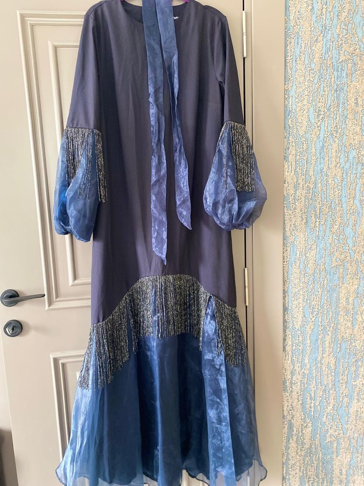 Bohem Tarzı Mavi Uzun Kadın Elbise - Görsel 2