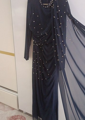 Uzun Kollu Siyah Drapeli Abiye Elbise - Görsel 3