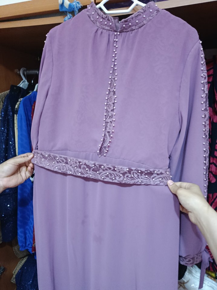 Mor Uzun Drapeli Abiye Elbise - Görsel 4