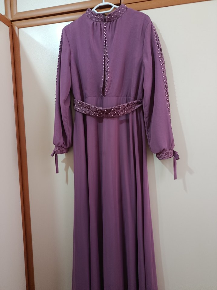 Mor Uzun Drapeli Abiye Elbise - Görsel 2