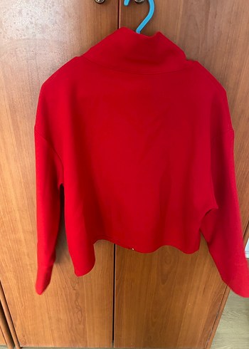 Diğer Kırmızı Yarım Fermuarlı Kadın Sweatshirt
