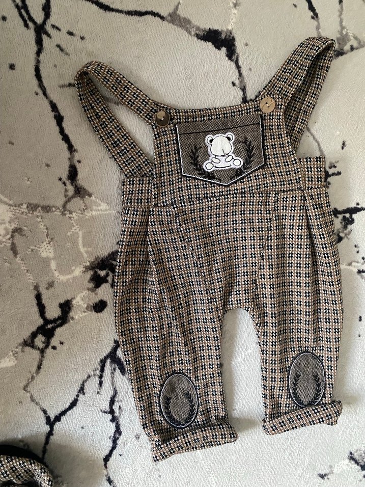 Uzun Kollu Kahverengi Örme Erkek Bebek Tulum - Görsel 3