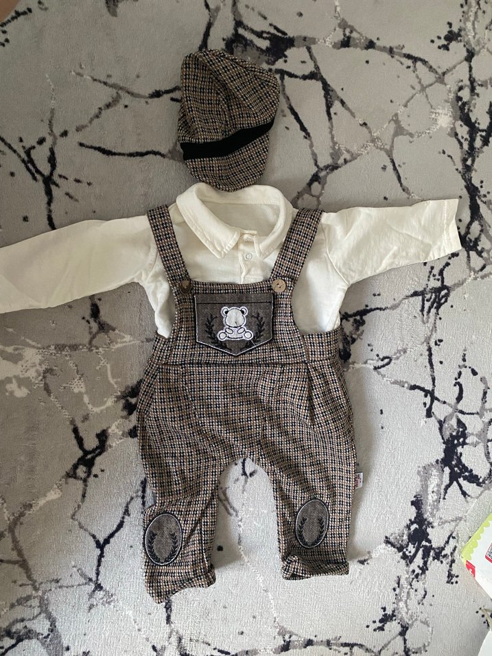 Uzun Kollu Kahverengi Örme Erkek Bebek Tulum - Görsel 2