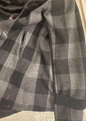 Düğmeli Gri Kareli Midi kaban - Görsel 8
