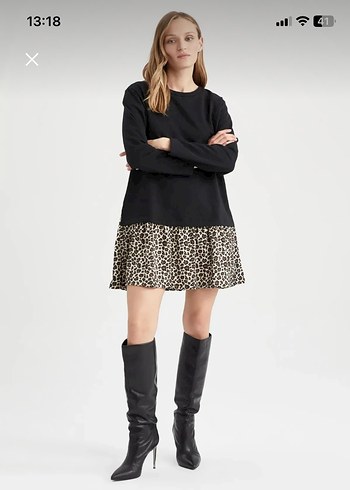 xl Beden siyah Renk Leopar Desenli Siyah Elbise