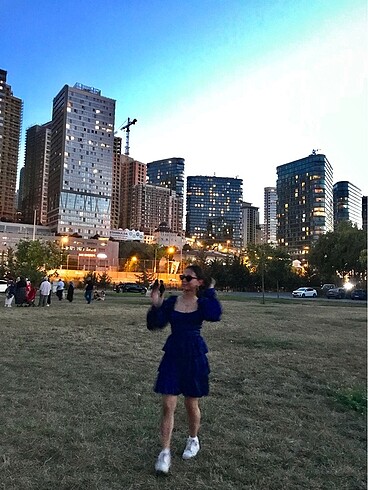 Lacivert saten mezuniyet elbisesi - Görsel 5