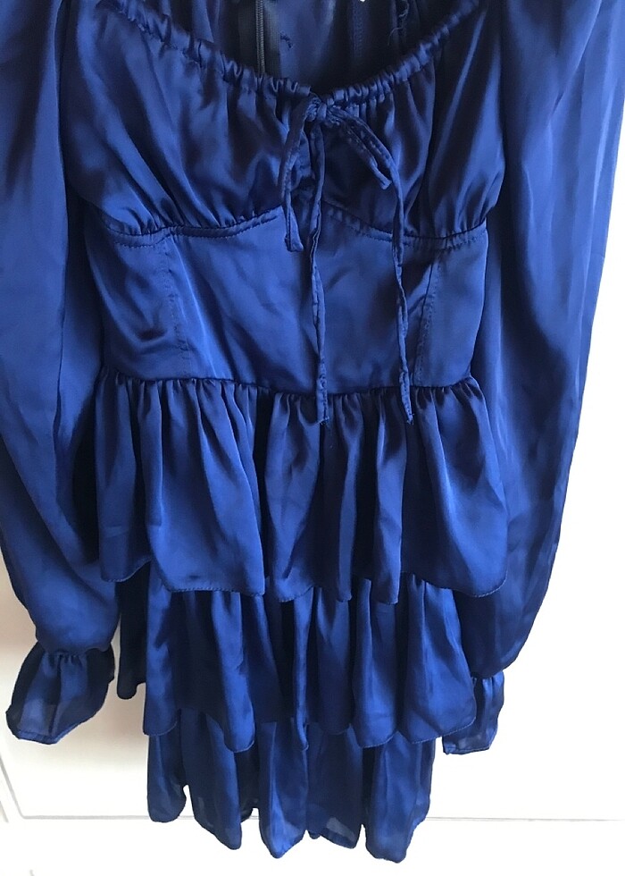 Lacivert saten mezuniyet elbisesi - Görsel 2