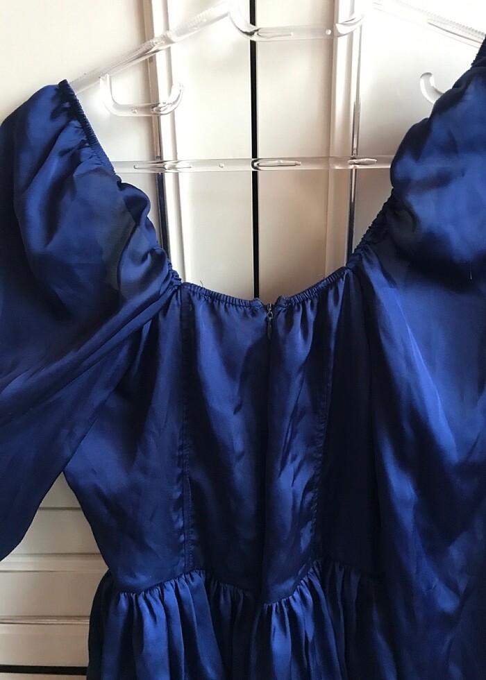 Lacivert saten mezuniyet elbisesi - Görsel 3