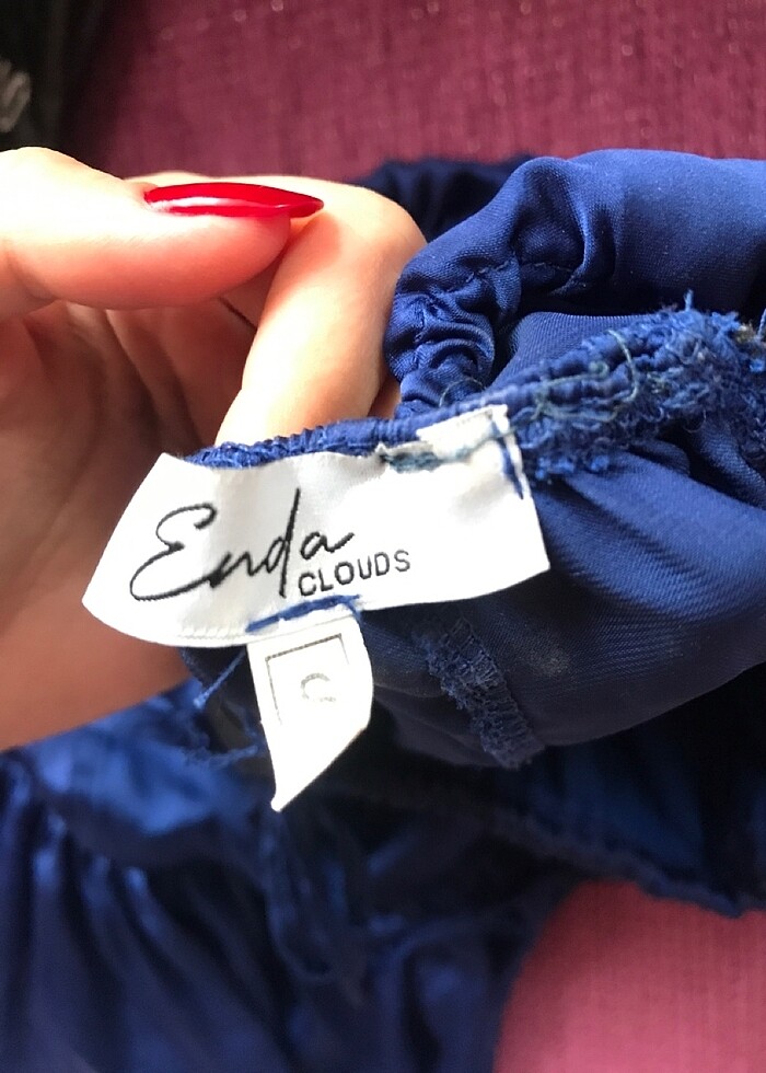 Lacivert saten mezuniyet elbisesi - Görsel 4