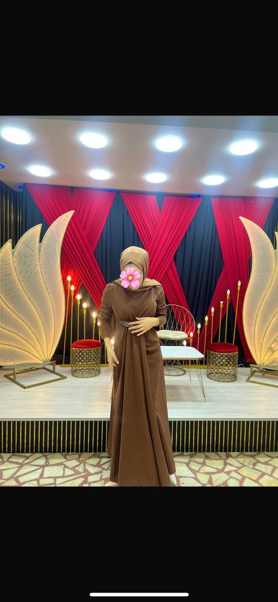 Uzun Kahverengi Dökümlü Tesettür Abiye - Görsel 3