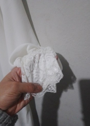 Kadın Beyaz Keten Uzun Kollu Gömlek - Görsel 2