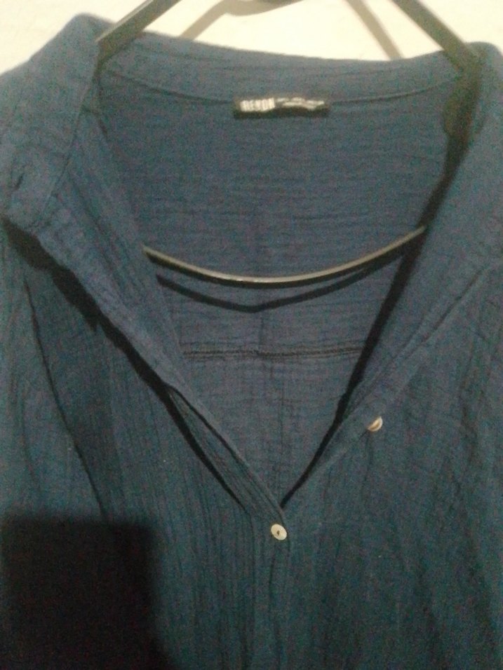 Linen Kumaşlı Mavi Düğmeli Kadın Gömlek - Görsel 2