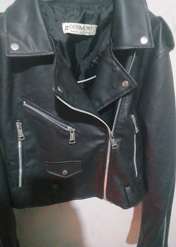 Siyah Deri Biker Ceket Kadın - Görsel 2