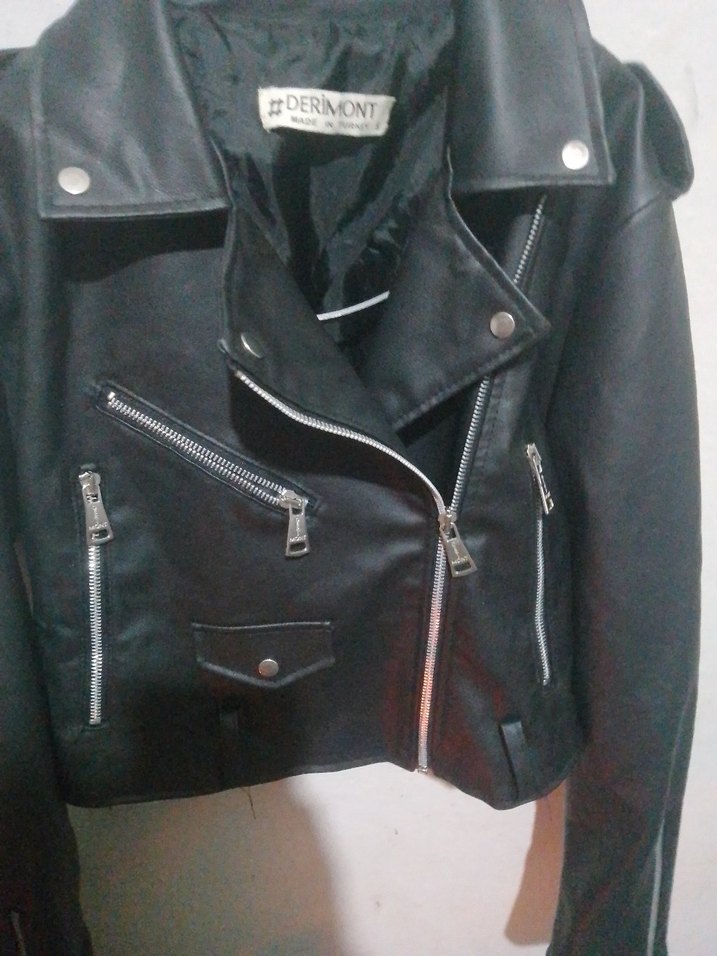 Siyah Deri Biker Ceket Kadın - Görsel 2