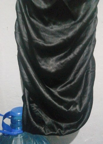 Uzun Siyah Drapeli Straplez Elbise - Görsel 2