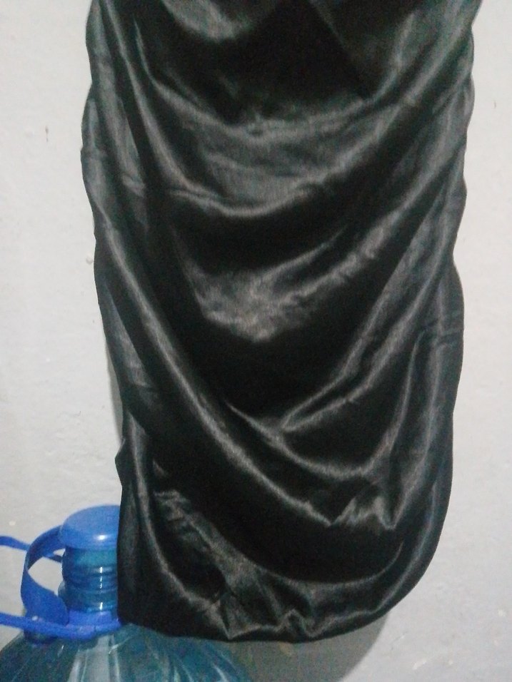 Uzun Siyah Drapeli Straplez Elbise - Görsel 2