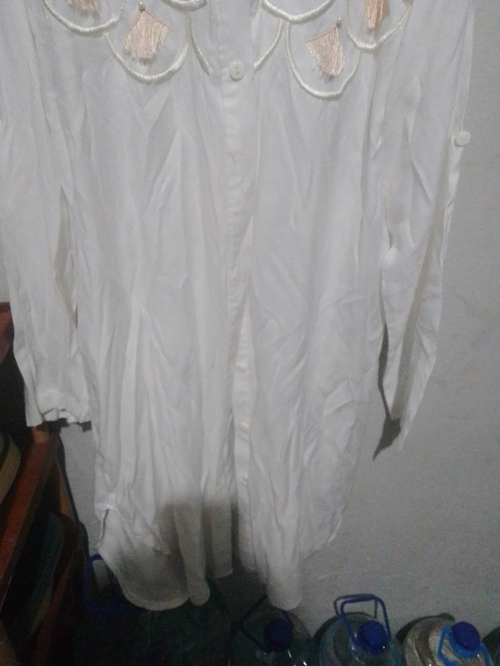 Nakışlı Beyaz Keten Kadın Gömlek - Görsel 2