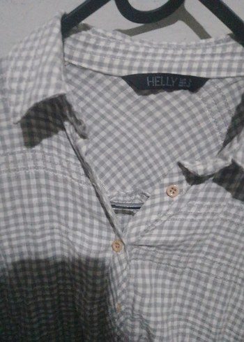 Gri Düğmeli Keten Kadın Gömlek - Görsel 3