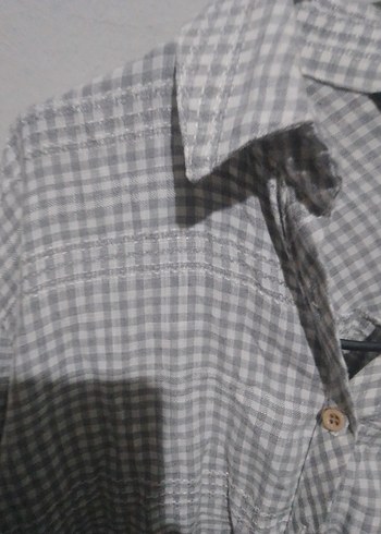 Gri Düğmeli Keten Kadın Gömlek - Görsel 2