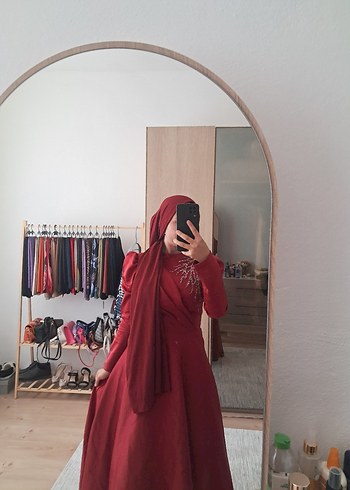 Abiye Bordo Drapeli Uzun Abiye Elbise