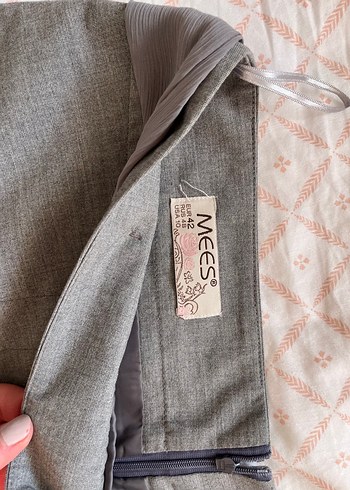 Drapeli Gri Midi Keten Etek - Görsel 3