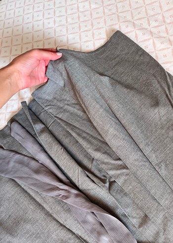 Drapeli Gri Midi Keten Etek - Görsel 5