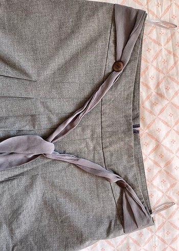 Drapeli Gri Midi Keten Etek - Görsel 2