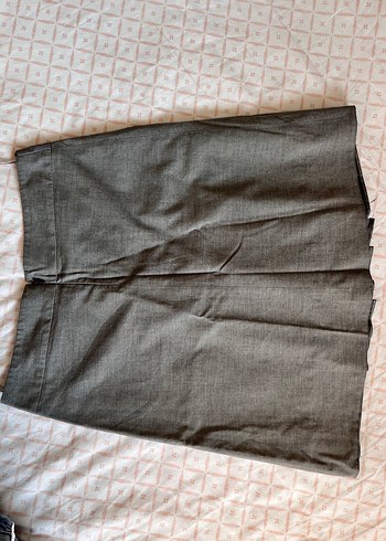 Drapeli Gri Midi Keten Etek - Görsel 4