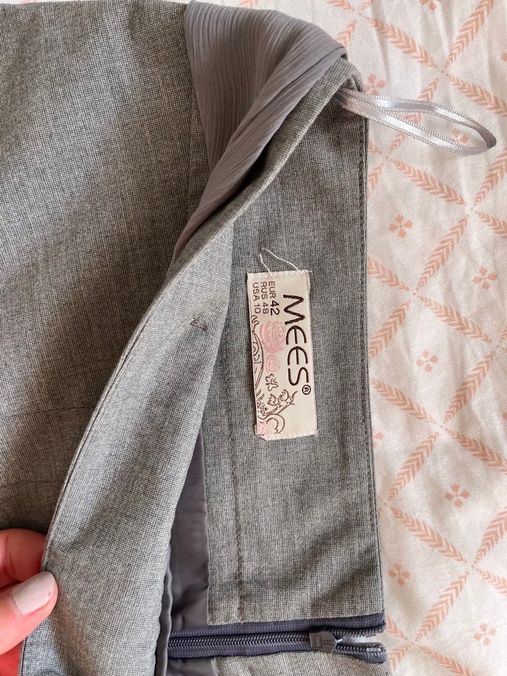 Drapeli Gri Midi  Keten Etek - Görsel 3