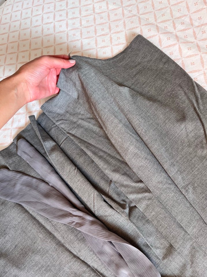 Drapeli Gri Midi  Keten Etek - Görsel 5