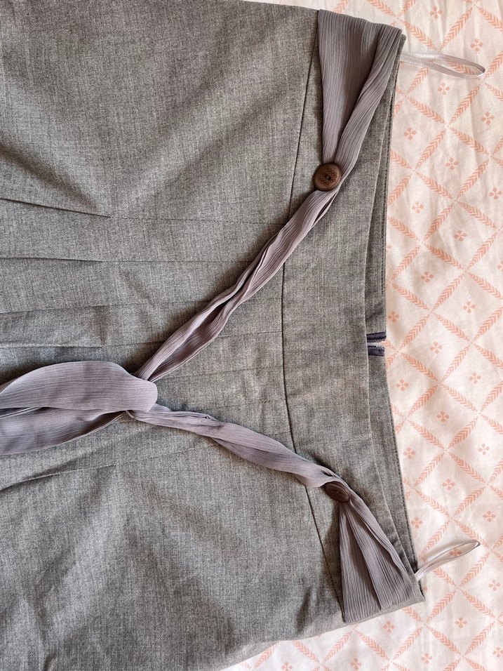 Drapeli Gri Midi  Keten Etek - Görsel 2